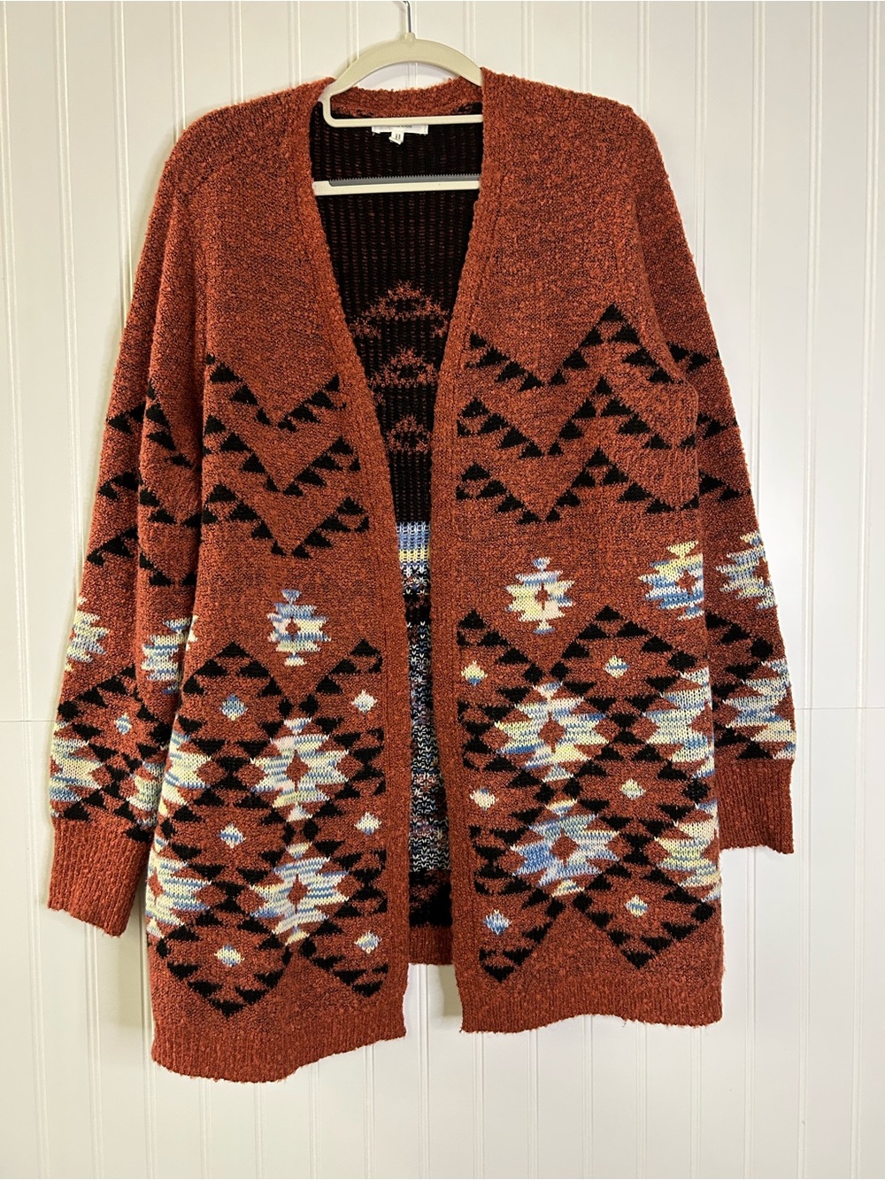 Maurices Rust Colored Aztec Open-Front Cardigan Sweater Size Large